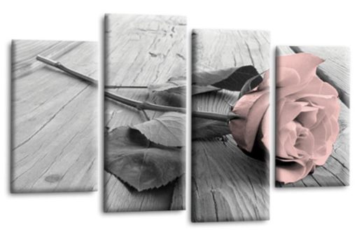 Floral Pink Rose Picture Print Home Love Canvas Wall Art Split 4 Panel