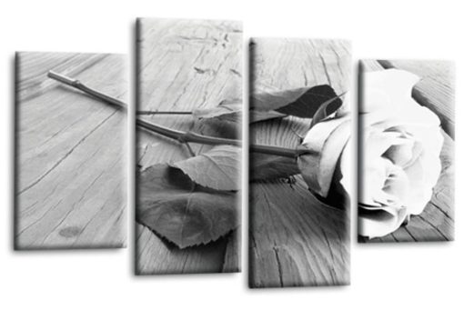 Floral White Rose Art Picture Print Home Love Wall Canvas Split 4 Panel