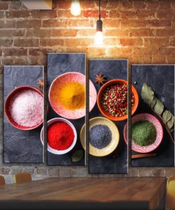 Spices Kitchen Wall Art Decor Picture Painting Poster Print on Canvas Panels Pieces / Various Spices / Still Life Pictures for Dining Room