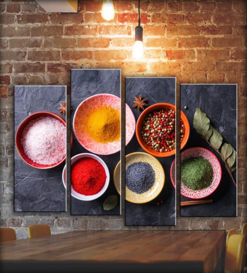 Spices Kitchen Wall Art Decor Picture Painting Poster Print on Canvas Panels Pieces / Various Spices / Still Life Pictures for Dining Room