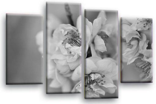 Floral Grey Spring Blossom Art Picture Print Home Flower Wall Canvas Split Multi 4 Panel