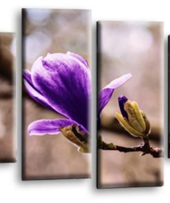 Floral Purple Spring Flower Art Picture Print Home Flower Wall Canvas Split Multi 4 Panel