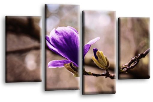 Floral Purple Spring Flower Art Picture Print Home Flower Wall Canvas Split Multi 4 Panel