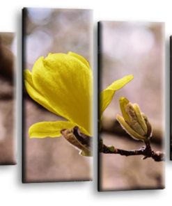 Floral Yellow Spring Flower Art Picture Print Home Flower Wall Canvas Split Multi 4 Panel