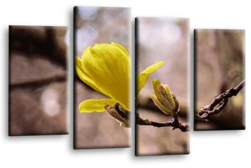 Floral Yellow Spring Flower Art Picture Print Home Flower Wall Canvas Split Multi 4 Panel