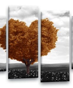 Floral Abstract Love Heart Tree Picture Print Brown Grey White Flower Canvas Wall Art Split 4 Panel