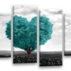 Floral Abstract Love Heart Tree Picture Print Teal Grey White Flower Canvas Wall Art Split 4 Panel