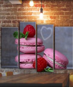 Big Kitchen Set French Macaroons Macarons Wall Art Decor Picture Painting on Canvas Panels, Sweets Poster Print for Dining Room Restaurant