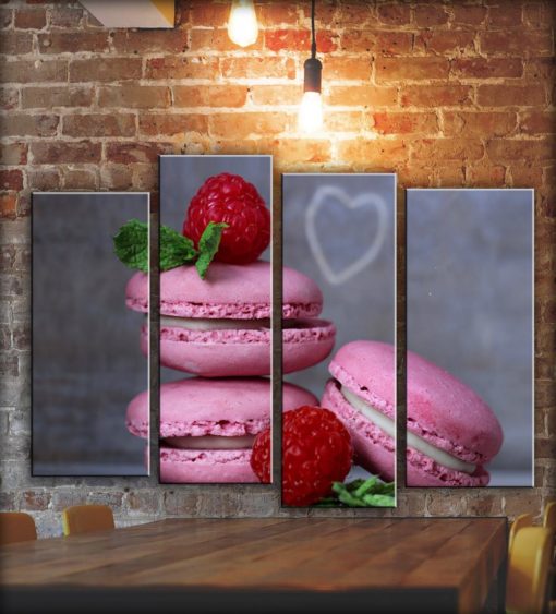Big Kitchen Set French Macaroons Macarons Wall Art Decor Picture Painting on Canvas Panels, Sweets Poster Print for Dining Room Restaurant