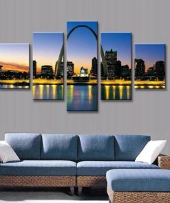 St Louis Wall Art, American City Canvas Art, St Louis Arch 5 Pieces Canvas Print, Modern Large Painting, 5 Piece Wall Decor, Cityscape