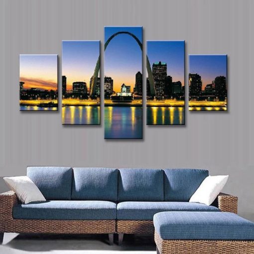 St Louis Wall Art, American City Canvas Art, St Louis Arch 5 Pieces Canvas Print, Modern Large Painting, 5 Piece Wall Decor, Cityscape
