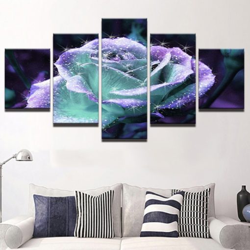 Rose Wall Art, Rose Painting, Split Panels Floral Canvas Print, Blue Rose, Blue Flower Wall Decor, Living room Decor, Multi Panel