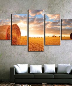 Field Wall Art, Wheat Field Painting, Farm Wall Decor, Hay Bale , Rural Wall Decor, Harvest Mural, Split Canvas, Large Framed
