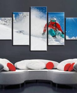 Snowboard Wall Art,Snowboard  Canvas Art,Snowboarding Painting, 5 piece Snowboard Canvas Print, Mountain Wall Art, Snow Canvas Art,Framed