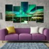 Aurora Borealis Canvas Art, Aurora Borealis Wall Art, Aurora Borealis by The Water Multi Panel, Prints Set, Landscape Painting, Green Decor