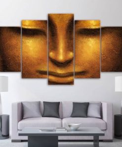 Buddha Wall Art, Buddha Canvas Art, Golden Buddha Painting, Gold Wall Art, Buddha Canvas Print,Buddha Wall Decor, Buddha 5 Piece Canvas Art
