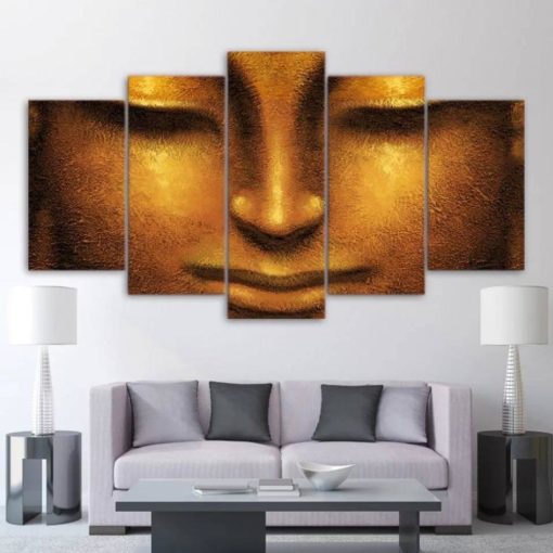 Buddha Wall Art, Buddha Canvas Art, Golden Buddha Painting, Gold Wall Art, Buddha Canvas Print,Buddha Wall Decor, Buddha 5 Piece Canvas Art
