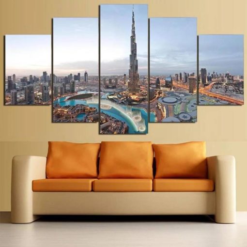 Dubai Wall Art, Modern 5 Piece Canvas Art, Beautiful Wall Decor, Multi Panel Prints, City View Wall Art, Cityscape Mural, skyline Painting