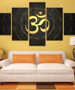 Buddha Wall Art, Buddha Canvas Art, Buddha Wall Decor, Om Buddhism 5 Piece Canvas Print, Om Yoga Framed Art