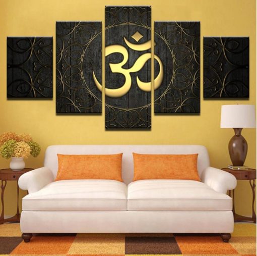 Buddha Wall Art, Buddha Canvas Art, Buddha Wall Decor, Om Buddhism 5 Piece Canvas Print, Om Yoga Framed Art