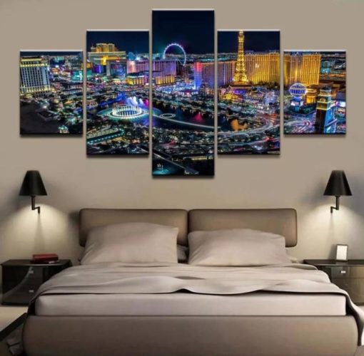 Las Vegas Wall Art, City view Canvas Art, Modern 5 piece Canvas, City Wall Art, Living Room, Skyline Split Canvas, Large Wall Decor, Framed