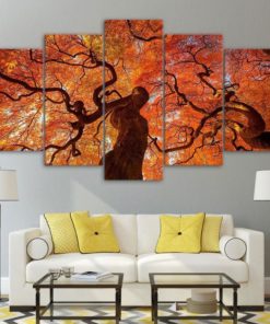 Tree Canvas Art, Tree Wall Art, Tree 5 Piece Canvas Print, Fall Tree Wall Decor, Orange tree Canvas, Framed