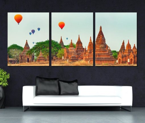Balloons over Temples Myanmar Panoramic Canvas Print Buddhism Wall Art Ancient Asian Wall Decor Housewarming Gift Buddhism Canvas Buddha Art