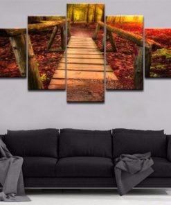 Woodland Wall Art, Woodland Canvas Art, Forest Wall Art, Forest Wall Decor, Fall Wall Art, Trees Painting, Wood Bridge, Multi Panels, Mural