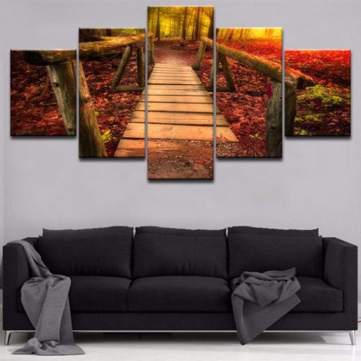 Woodland Wall Art, Woodland Canvas Art, Forest Wall Art, Forest Wall Decor, Fall Wall Art, Trees Painting, Wood Bridge, Multi Panels, Mural