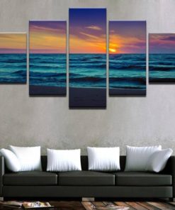 Coastal Beach Wall Art, Beach Sunset Wall Art, Beach Canvas Art, Beach Canvas Print. Nautical Decor, 5 Piece Canvas, Multi Panels, Mural