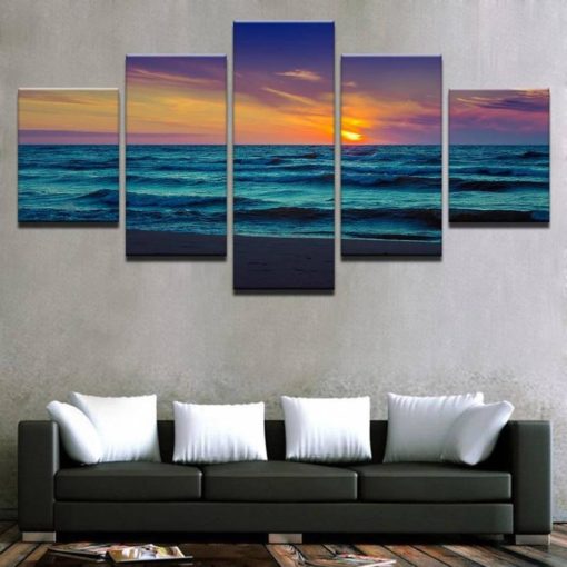 Coastal Beach Wall Art, Beach Sunset Wall Art, Beach Canvas Art, Beach Canvas Print. Nautical Decor, 5 Piece Canvas, Multi Panels, Mural