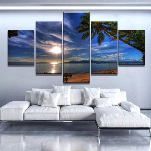 Beach Sunshine wall Art, Beach Canvas Art, Sea Photo, Palm Trees Canvas Print, Multi Panels, Split Canvas, Coastal Decor, Large Wall Art