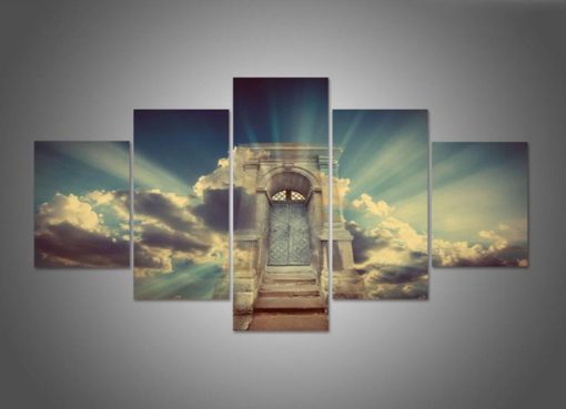 5 Pieces Framed Heaven Door Canvas Artwork - Blessing Wall Print For Home/Office Decor