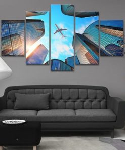 Skyscrapper Wall Art, SkyScrapper Canvas Print, Wall Decor Set, Airplane Wall Art, Airplane Wall Decor, City Wall Art, Cityscape Painting