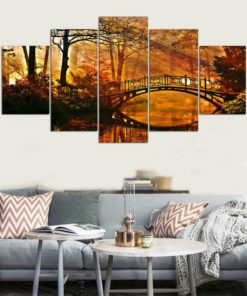 Fall Wall Art, Fall Wall Decor, Bridge River Wall Art, Lakeside Wall Decor, Leafs Painting, Warm Wall Decor, Warm Painting, Large Framed