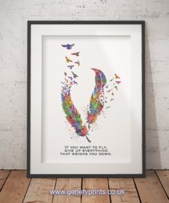 Birds Feather Quote Watercolor Art Print  - Inspirational Quotes - Motivational Quotes - Inspiring Quotes - Never Give Up Quotes Wall Art