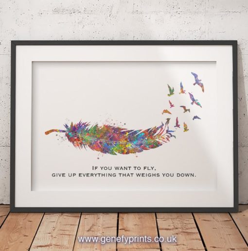 Birds Feather Quote Watercolor Art Print  - Inspirational Quotes - Motivational Quotes - Inspiring Quotes - Never Give Up Quotes Wall Art