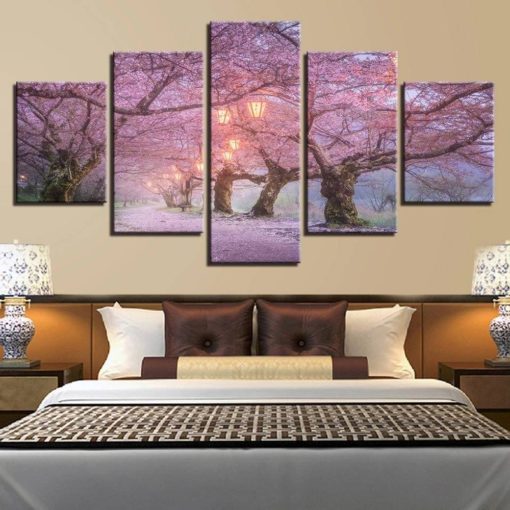 Cherry Blossoms Wall Art, Cherry Blossoms Canvas Art, Floral Wall Art, Flower Canvas Art, Romantic Multi Panel Mural, Large Framed