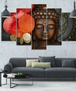 Buddha Wall Art, Buddha Canvas Art, Buddha Wall Decor, Orange Buddha 5 Piece Canvas Print, Framed