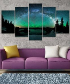 Aurora Borealis Wall Art, Aurora Borealis Canvas Art, Forest Nothern Lights  5 Piece Canvas Print, Aurora Borealis Landscape Framed