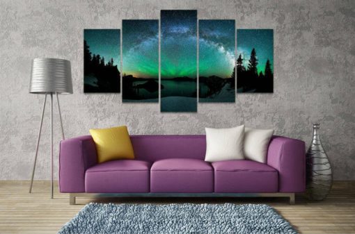 Aurora Borealis Wall Art, Aurora Borealis Canvas Art, Forest Nothern Lights  5 Piece Canvas Print, Aurora Borealis Landscape Framed