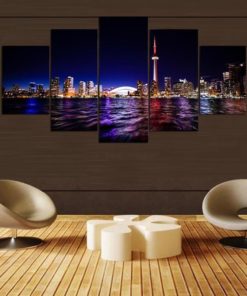Toronto Wall Art, Toronto Canvas Art, Ontario Wall Decor, CN Tower, Toronto Skyline, Rogers Center, City View 5 Piece Canvas Print, Framed