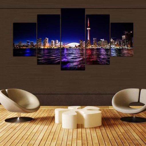 Toronto Wall Art, Toronto Canvas Art, Ontario Wall Decor, CN Tower, Toronto Skyline, Rogers Center, City View 5 Piece Canvas Print, Framed