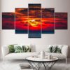 Beach Decor, Sunset Sea Painting, Wall Art, Red, Seascape, Sunset Canvas Print, Sunset and Sea wall Art, Sunset Multi Panels Print, Framed