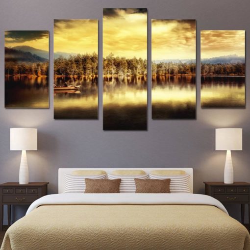 River Canvas Art, River Wall Art, River 5 Piece Canvas Print, River Sunset Wall Decor, River Wall Poster, River Canvas Framed