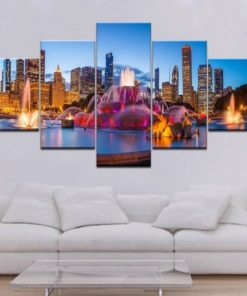 Chicago Wall Art, City View Canvas Art, Cityscape Wall Decor, Multi Panel Set, Skyline Art Work, Buckingham Fountain, Framed Wall Decor