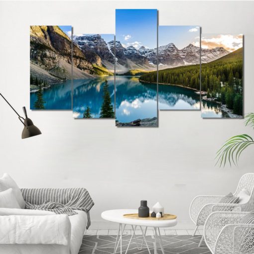 Lake Wall Art, Lake Wall Decor, Lake Canvas Art, Moraine Lake 5 Piece Canvas Print, Canada Lake Wall Art, Moraine Lake Painting, Framed