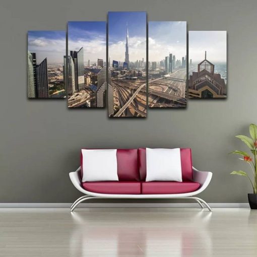 City Wall Art, Skyscrapers Canvas Art, Dubai Multi Panel Print, Dubai Painting, Cityscape,Cityview Wall Decor, Skyline Mural