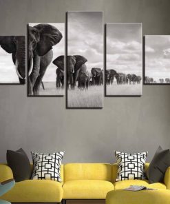 Elephant Canvas Art, Elephant Wall Art, Elephant Group 5 Pieces Canvas Print, Elephant Wall Decor , Elephant Framed Wall Prints