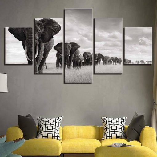 Elephant Canvas Art, Elephant Wall Art, Elephant Group 5 Pieces Canvas Print, Elephant Wall Decor , Elephant Framed Wall Prints